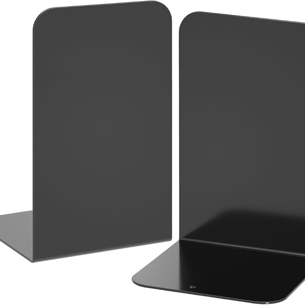 Minimalist Black Metal Bookends - Heavy-Duty Book Organizer for Shelves